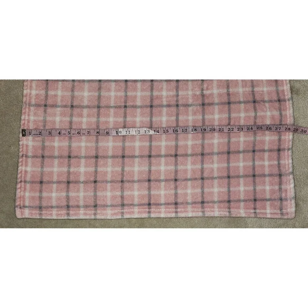 Pink Gray White Plaid Fleece Baby Blanket Lovey RN 36753 Allura